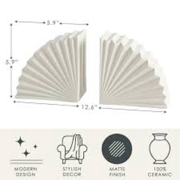 NWT Style House Ruffled Matte Bookends full set spans 12.6” x 3.94” x 6.1” - Picture 4 of 9